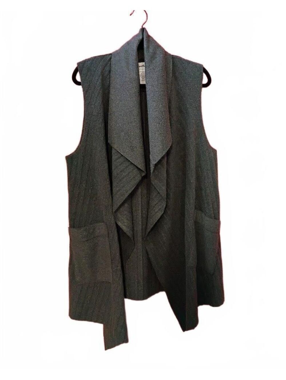 Le Moda Charcoal Gray Sleeveless Open Front Cardigan with Pockets